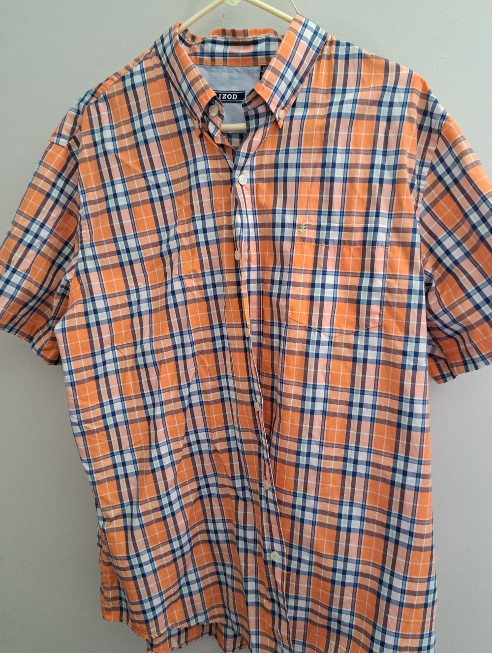 Izod Men's Orange Plaid Short-Sleeve Button-Down Shirt